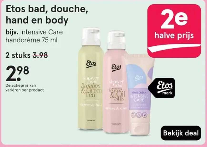 Etos bad, douche, hand en body bijv. Intensive Care handcrème 75 ml