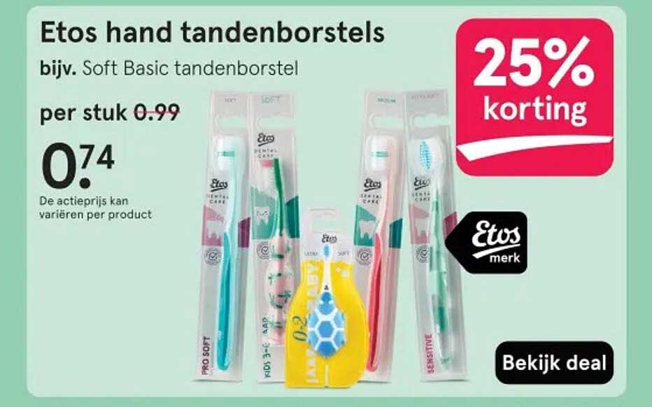 Etos hand tandenborstels bijv. Soft Basic tandenborstel