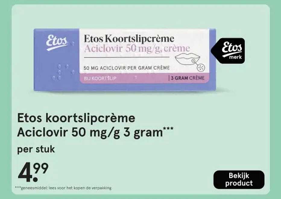 Etos koortslicprèe Aciclovir 50 mg/g 3 gram