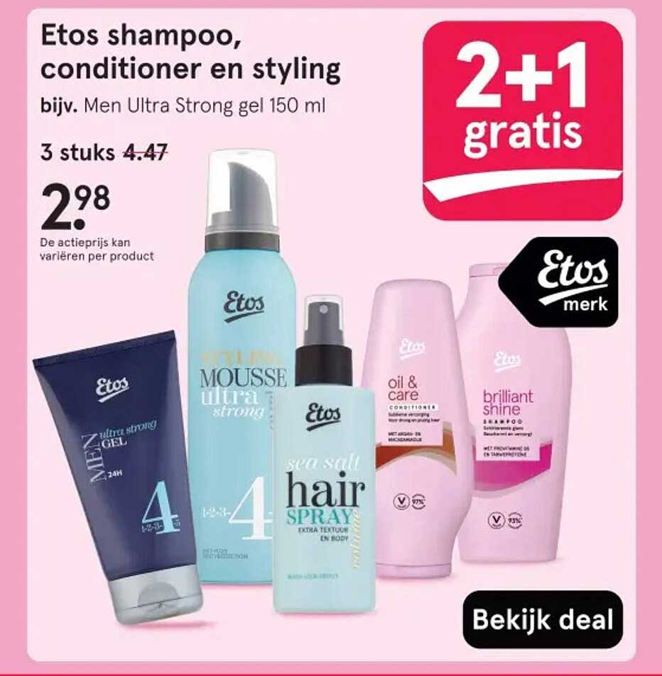 Etos shampoo, conditioner en styling bijv. Men Ultra Strong gel 150 ml