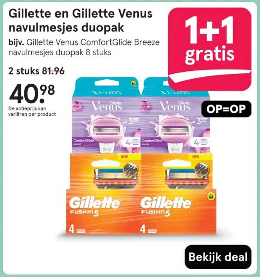 Gillette en Gillette Venus navulmesjes duopak 1+1 gratis