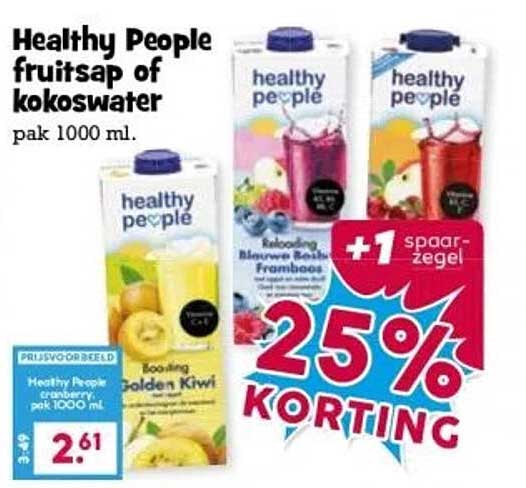 Healthy People fruitsap of kokoswater pak 1000 ml.