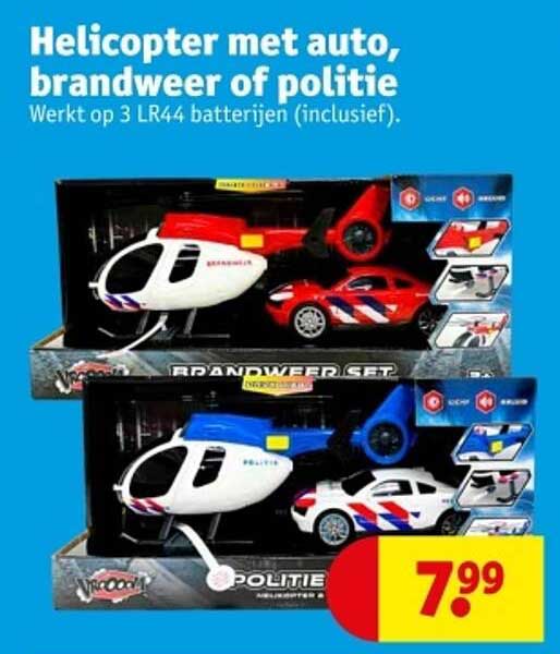 Helicopter met auto, brandweer of politie