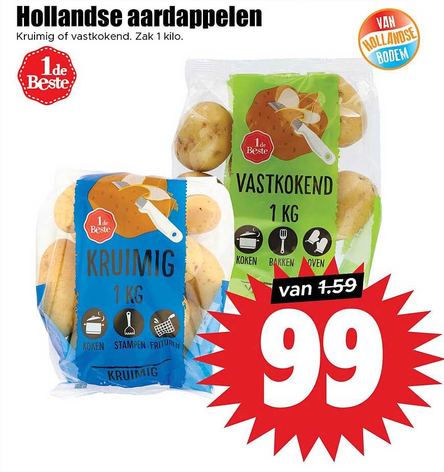 Hollandse aardappelen Kruimig of vastkokend, Zak 1 kilo.