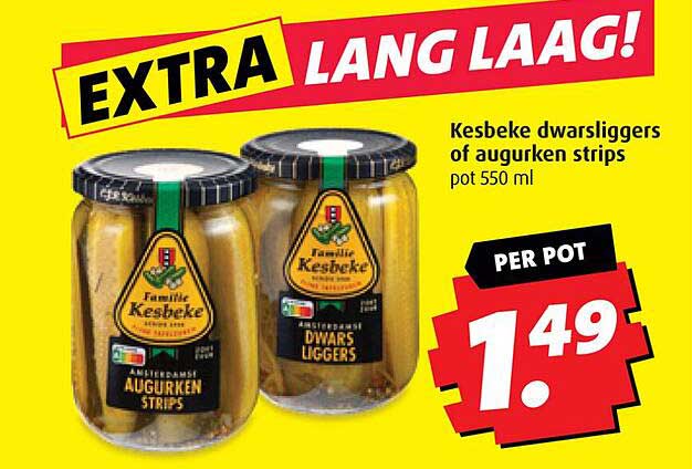 Kesbeke dwarsliggers of augurken strips pot 550 ml
