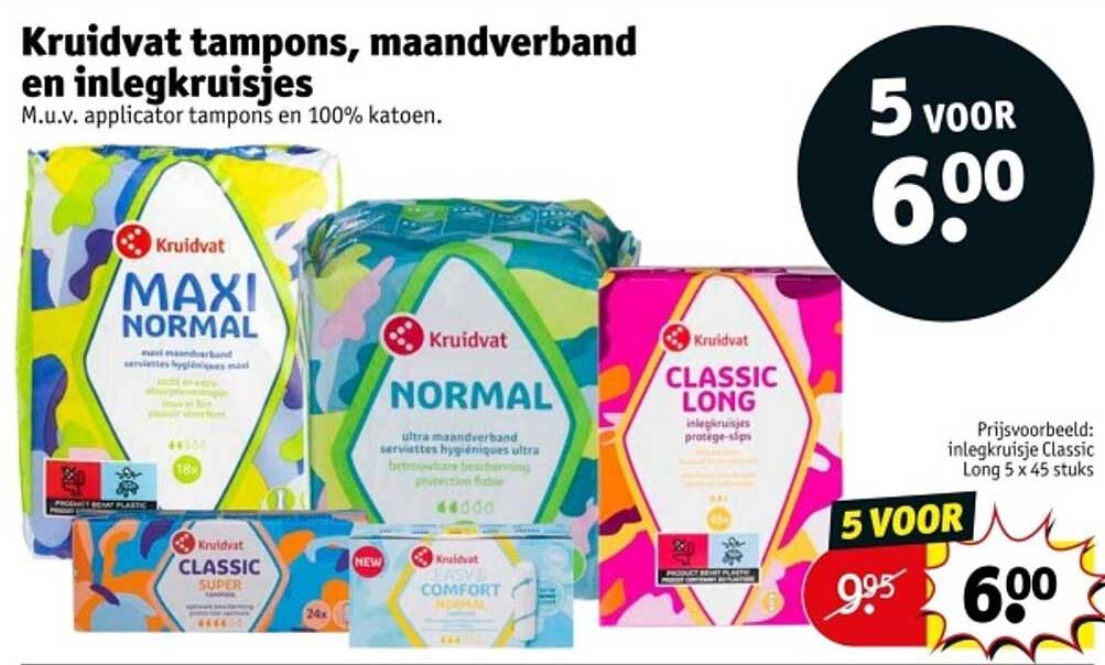 Kruidvat tampons, maandverband en inlegkruisjes
