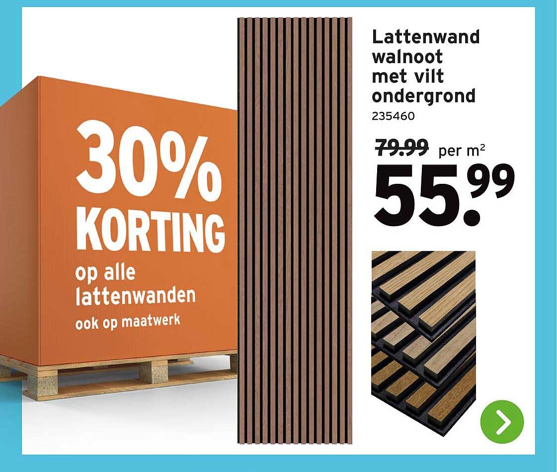 Lattenwand walnoot met vilt ondergrond