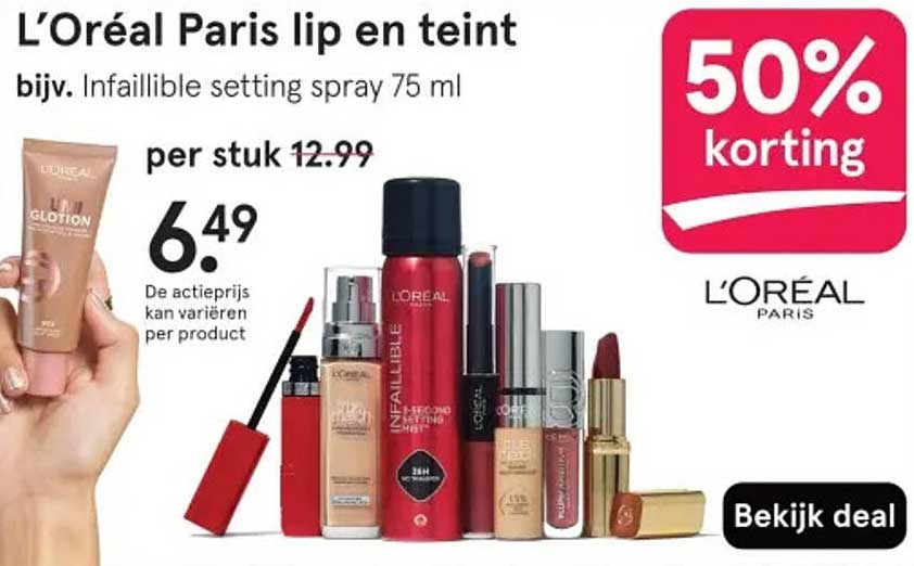 L’Oréal Paris lip en teint bijv. Infaillible setting spray 75 ml