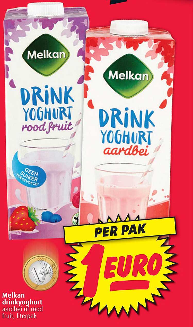 Melkan drinkyoghurt aardbei of rood fruit, literpak