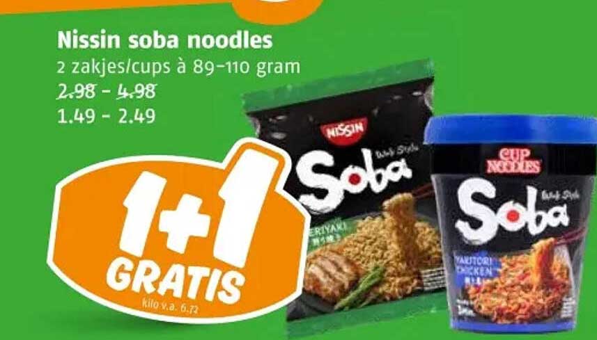 Nissin soba noodles 2 zakjes/cups à 89-110 gram