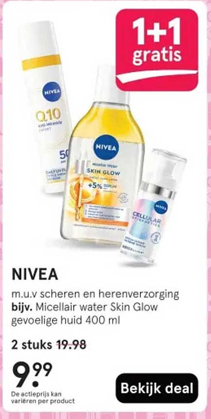 NIVEA m.u.v. scheren en herenverzorging bijv. Micellair water Skin Glow gevoelige huid 400 ml