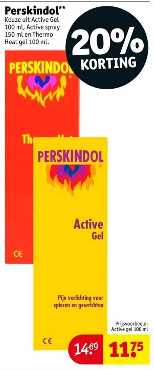 Perskindol** Keuze uit Active Gel 100 ml, Active spray 150 ml en Thermo Heat gel 100 ml.