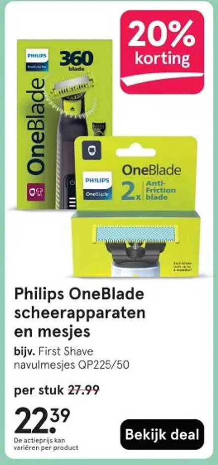 Philips OneBlade scheerapparaten en mesjes bijv. First Shave navulmesjes QP225/50