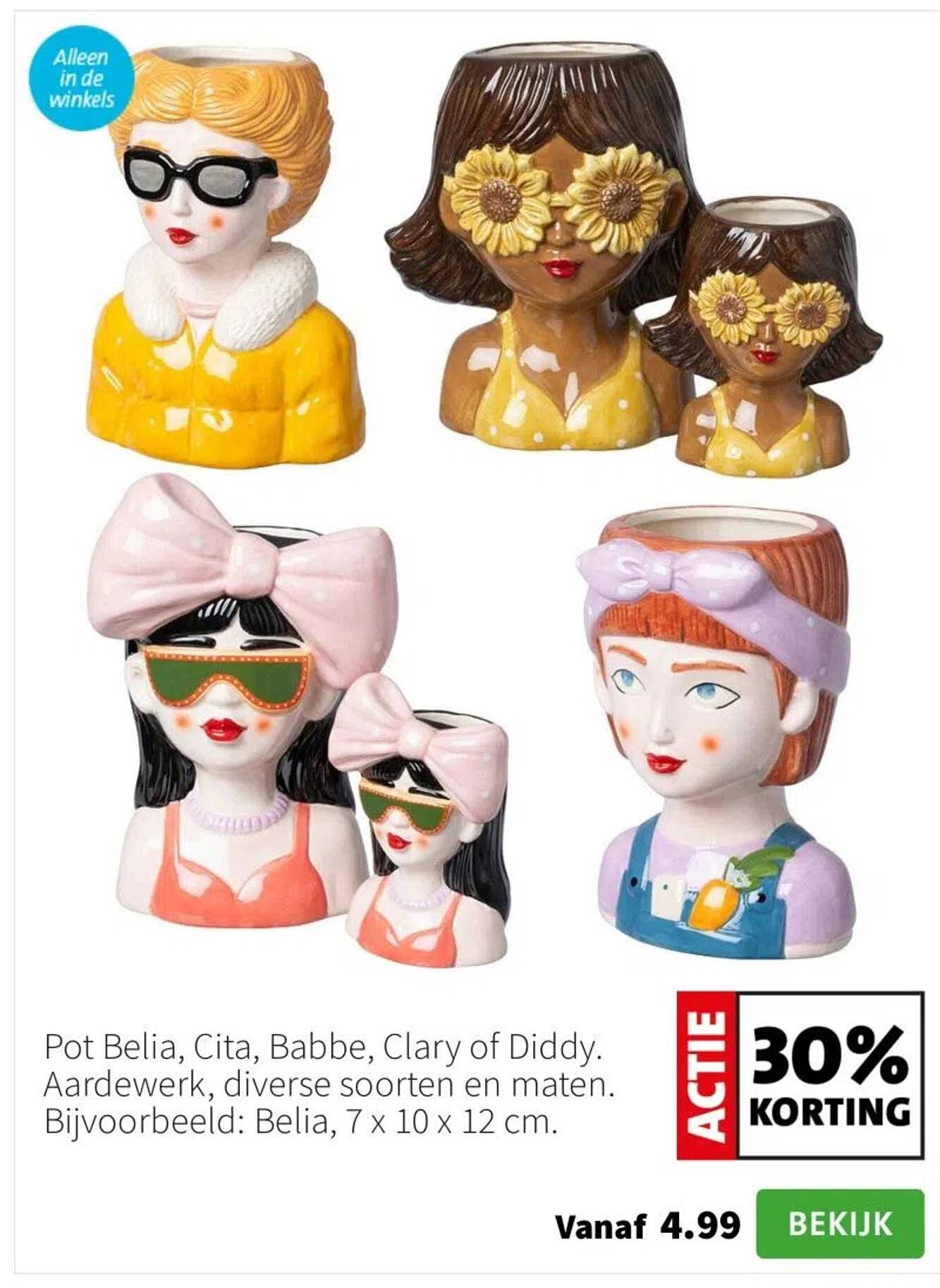 Pot Belia, Cita, Babbe, Clary of Diddy. Aardewerk, diverse soorten en maten.