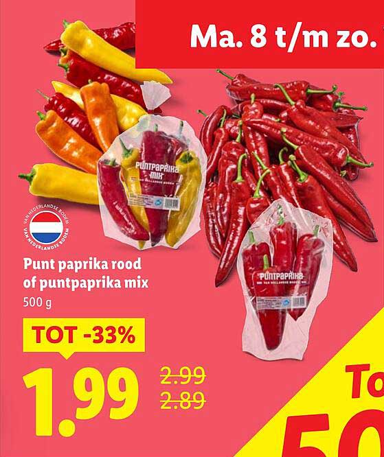 Punt paprika rood of punpaprika mix 500 g