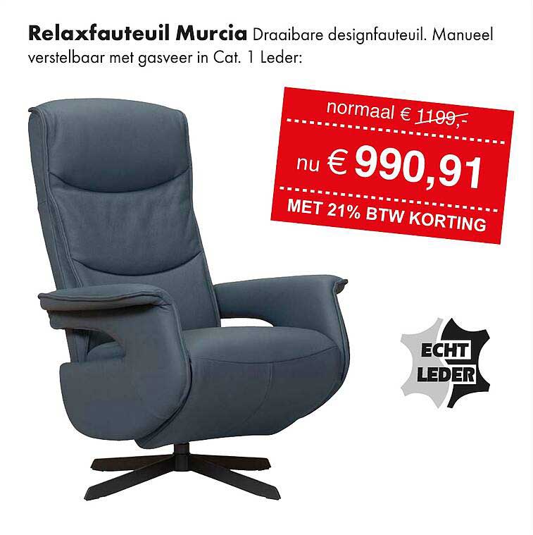 Relaxfauteuil Murcia Draaibare designfauteuil. Manueel verstelbaar met gasveer in Cat. 1 Leder: