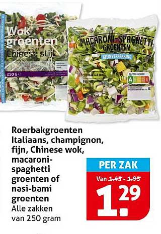 Roerbakgroenten Italiaans, champignon, fijn, Chinese wok, macaroni-spaghetti groenten of nasi-bami groenten