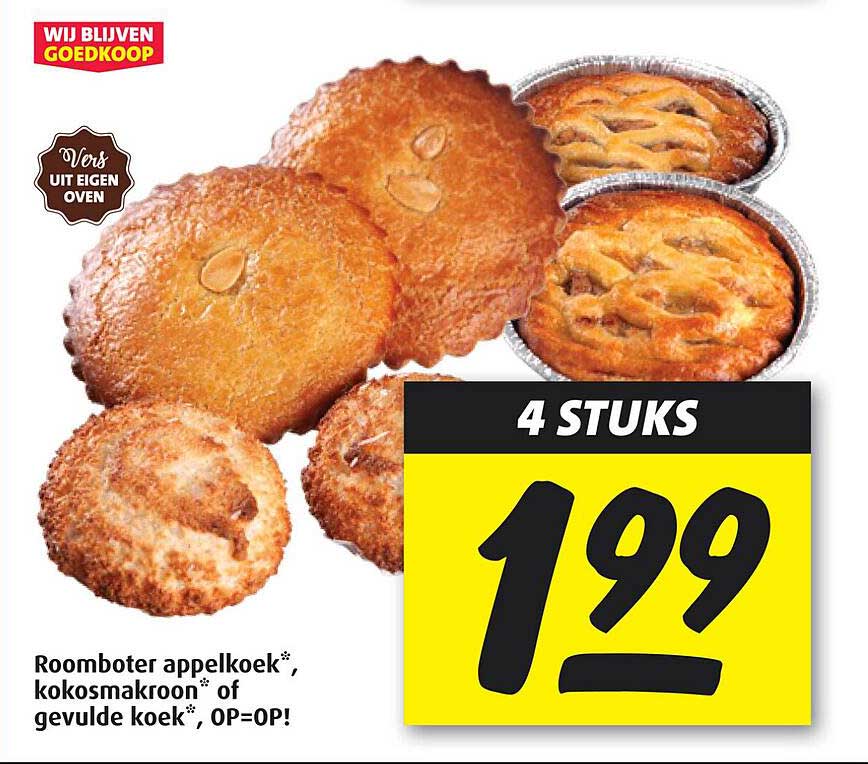 Roomboter appelkoek*, kokosmakroon* of gevulde koek*, OP=OP!