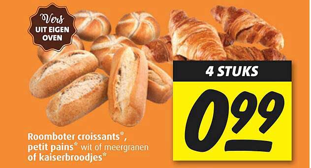 Roomboter croissants * petit pains* wit of meergranen of kaiserbroodjes*