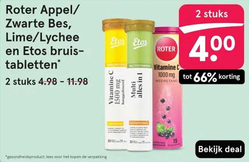 Roter Appel/Zwarte Bes, Lime/Lychee en Etos bruis-tabletten