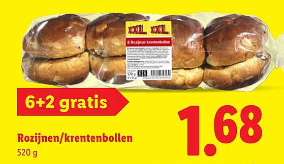 Rozijnen/krenbollen 6+2 gratis