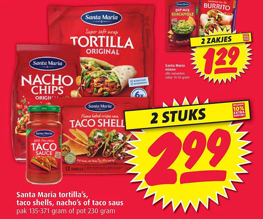 Santa Maria tortilla’s, taco shells, nacho’s of taco saus