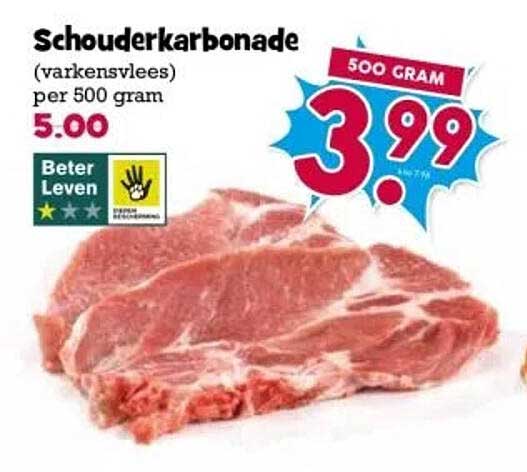 Schouderkarbonade (varkensvlees) per 500 gram