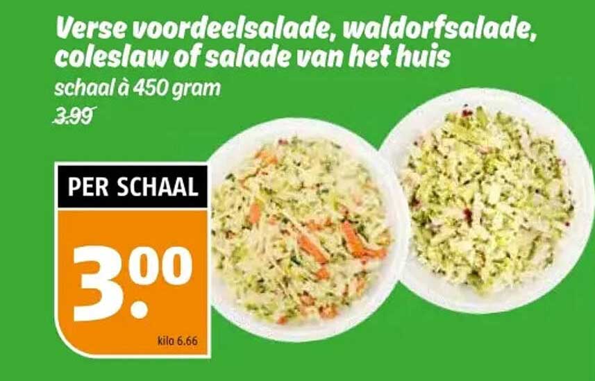 Verse voordeelsalade, waldorfsalade, coleslaw of salade van het huis