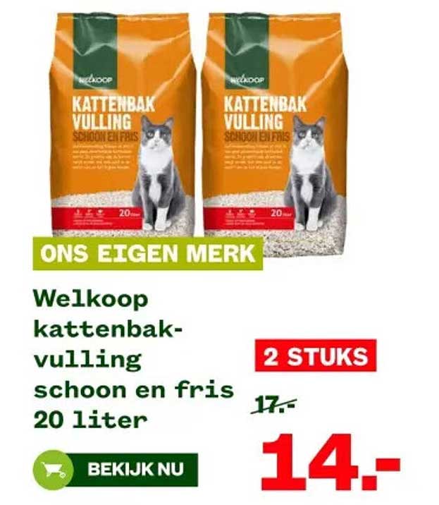 Welkoop kattenbak-vulling schoon en fris 20 liter