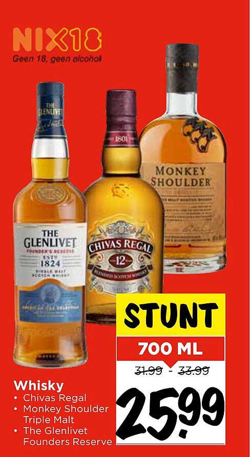 Whisky Chivas Regal, Monkey Shoulder, The Glenlivet Founders Reserve 700 ML