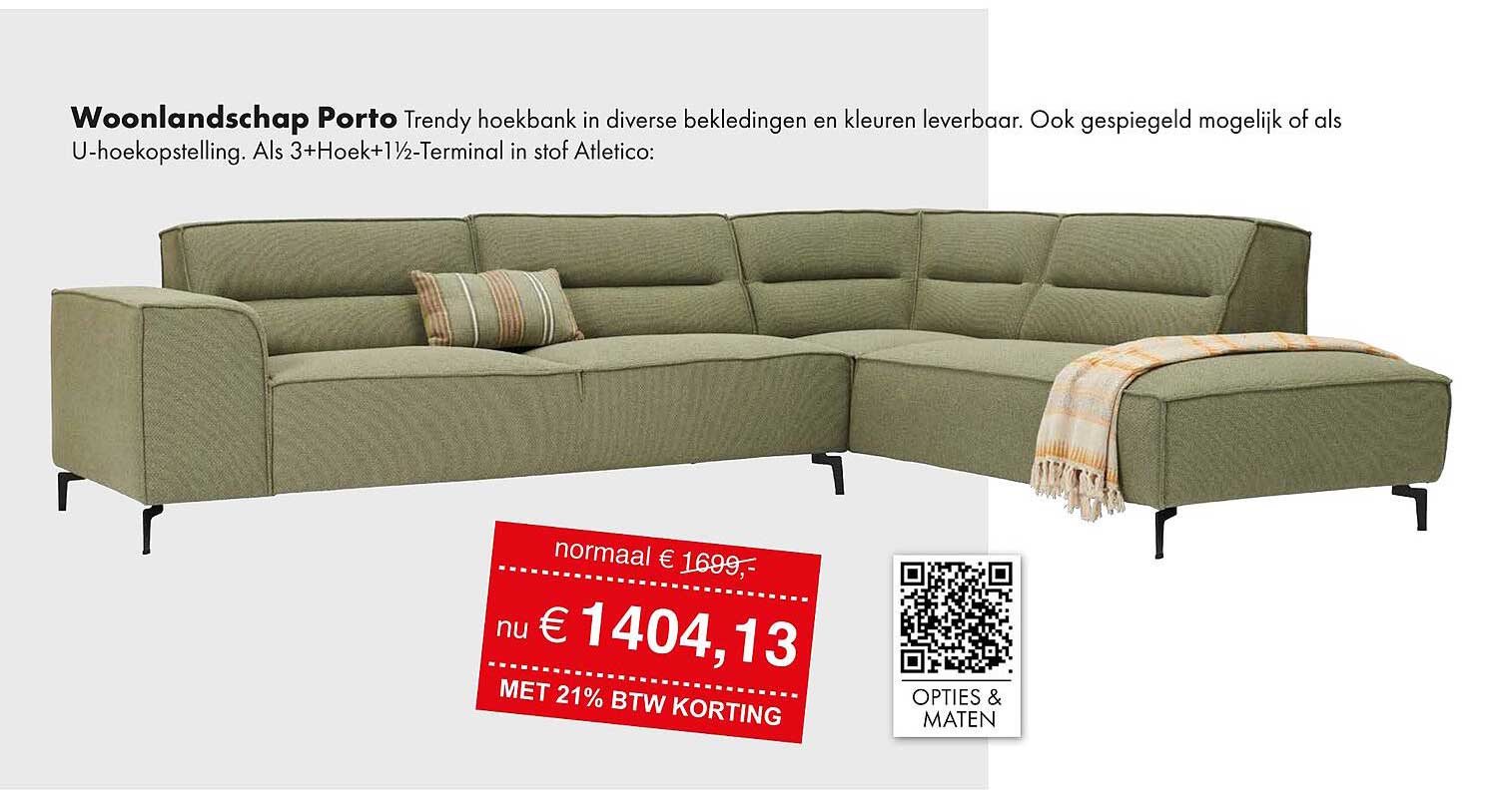 Woonlandschap Porto Trendy hoekbank in diverse bekledingen en kleuren leverbaar.