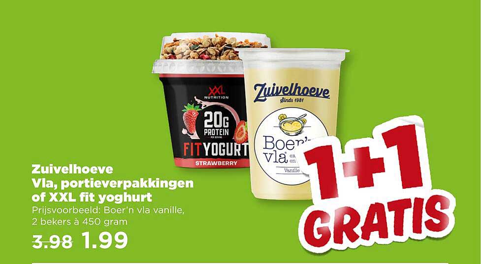 Zuivelhoeve Vla, portieverpakkingen of XXL fit yoghurt