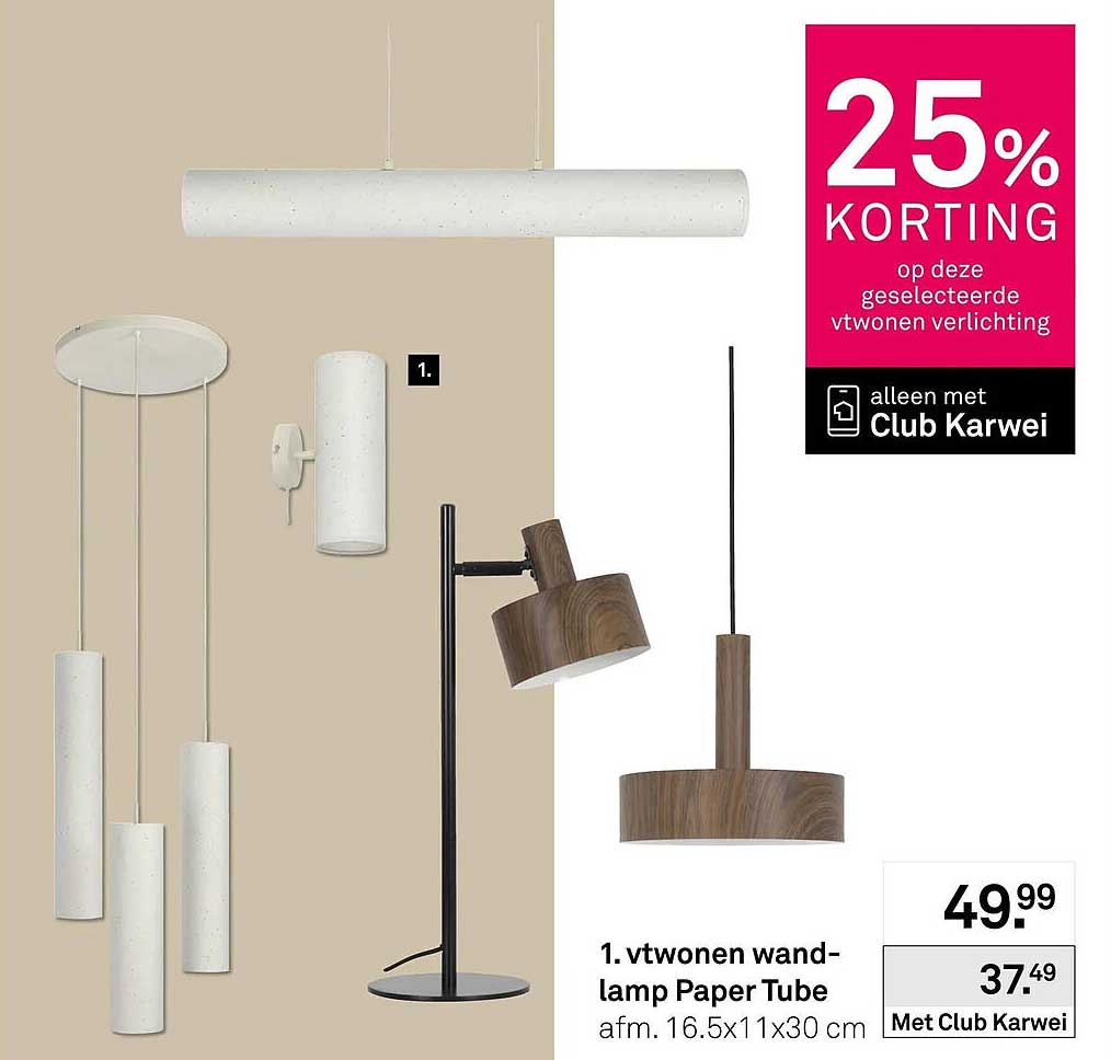 1. vt wonen wand-lamp Paper Tube afm. 16.5x11x30 cm