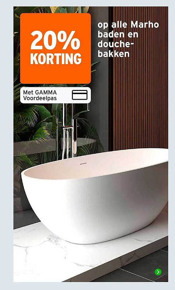 20% KORTING op alle Marho baden en douche-bakken