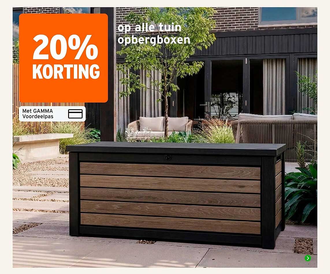 20% korting op alle tuin opbergboxen