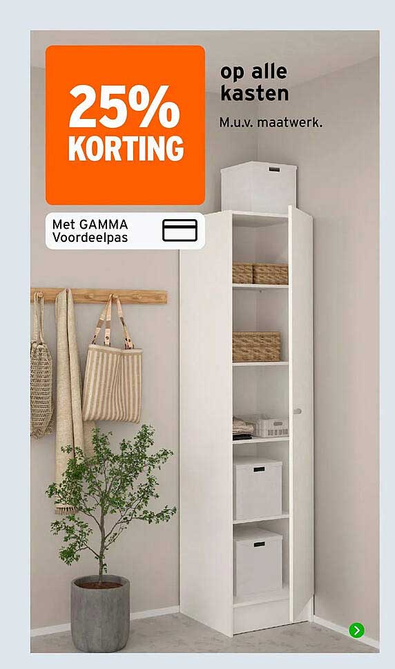 25% korting op alle kasten