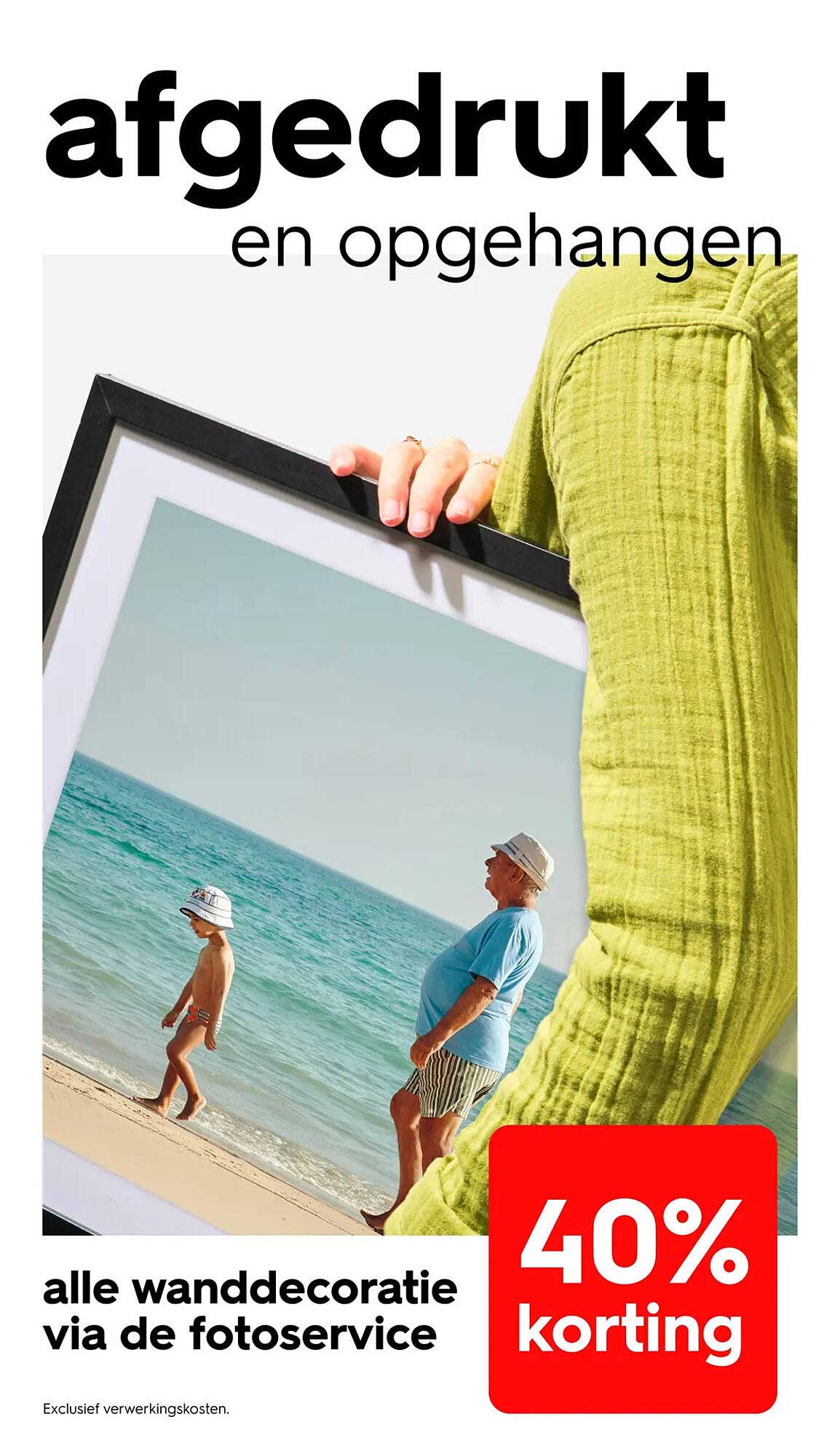 afgedrukt en opgehangen alle wanddecoratie via de fotoservice 40% korting