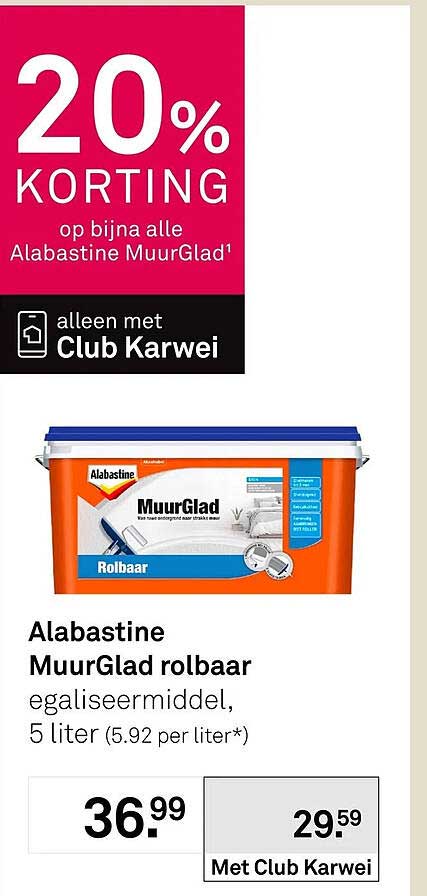 Alabastine MuurGlad rolbaar egaliseermiddel, 5 liter (5.92 per liter*)