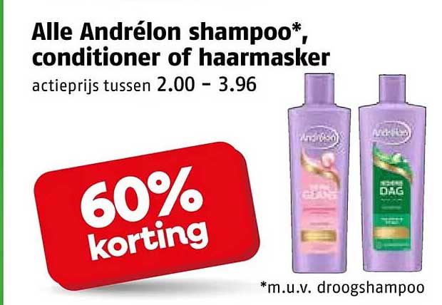 Alle Andrélon shampoo*, conditioner of haarmasker 60% korting