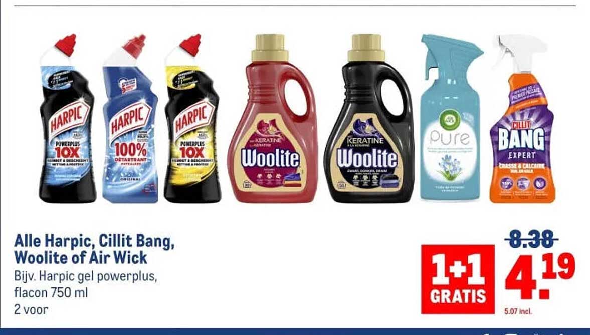 Alle Harpic, Cillit Bang, Woolite of Air Wick 1+1 gratis
