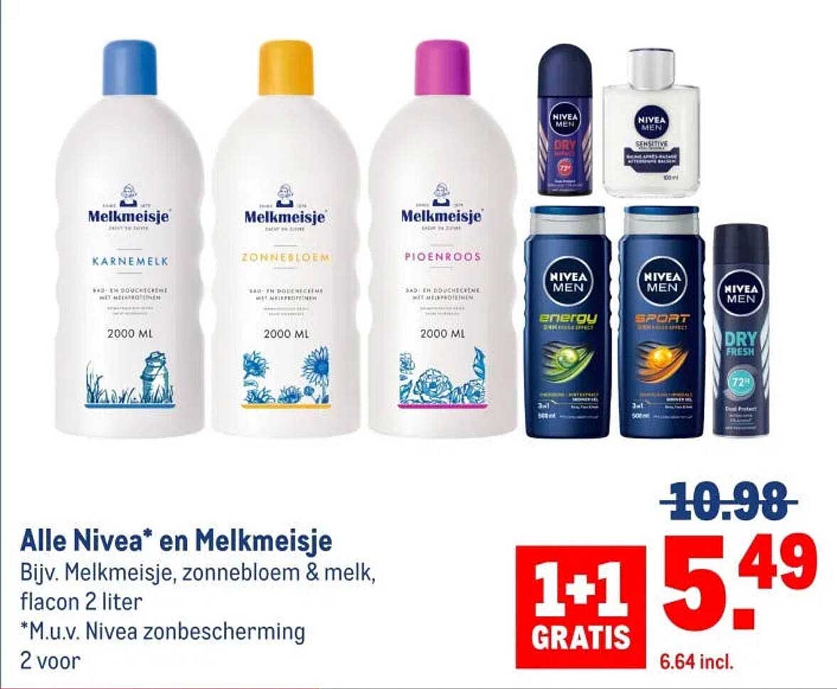 Alle Nivea* en Melkmeisje 1+1 GRATIS