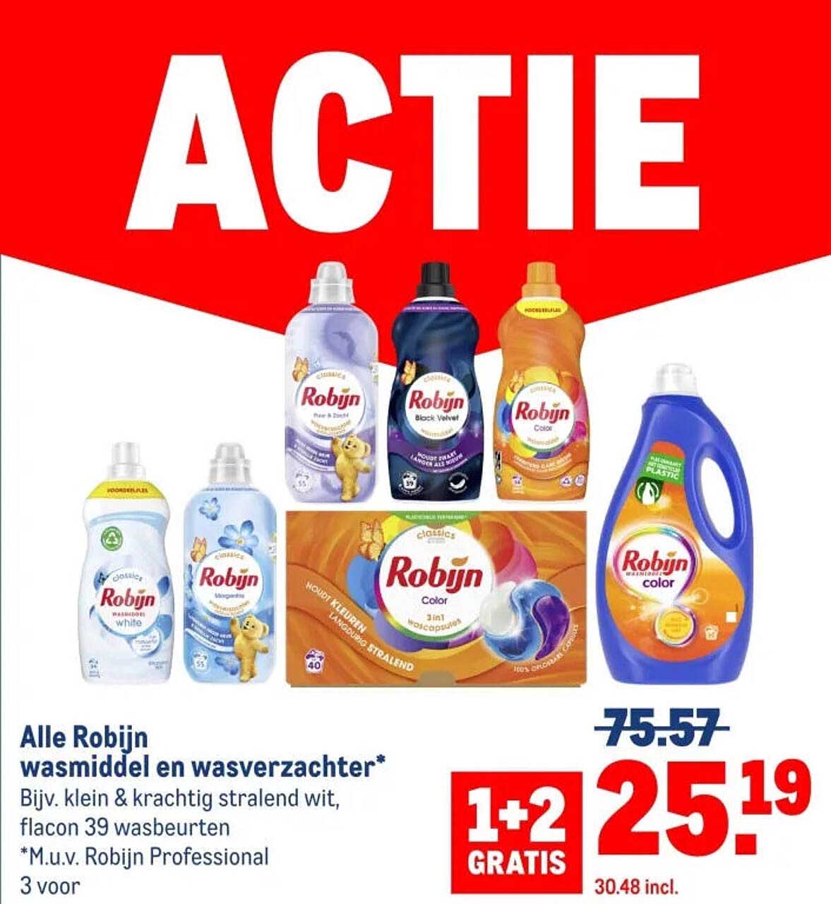 Alle Robijn wasmiddel en wasverzachter* 1+2 GRATIS