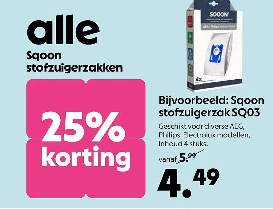 alle Sqoon stofzuigerzakken 25% korting