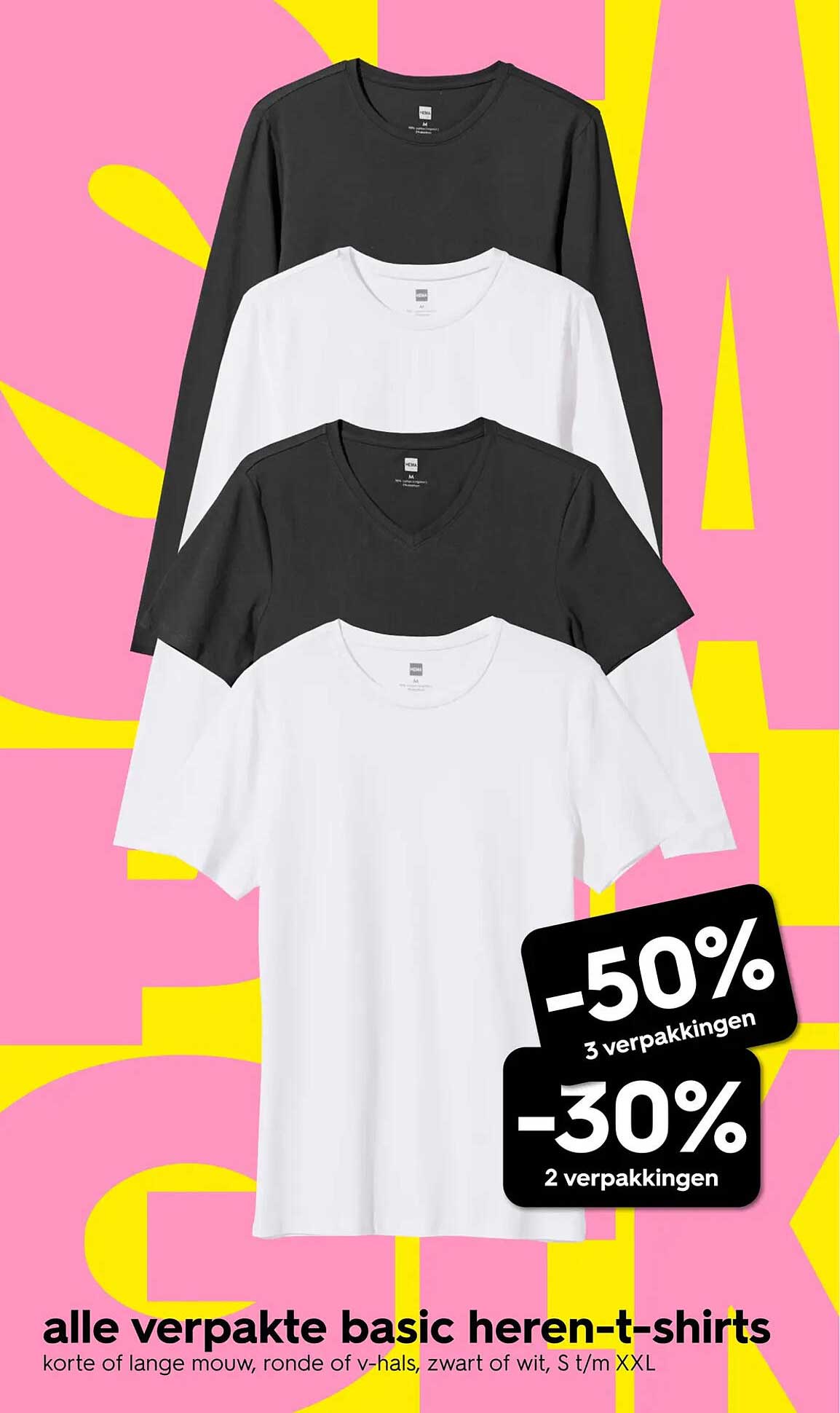 alle verpakte basic heren-t-shirts 2+2 gratis