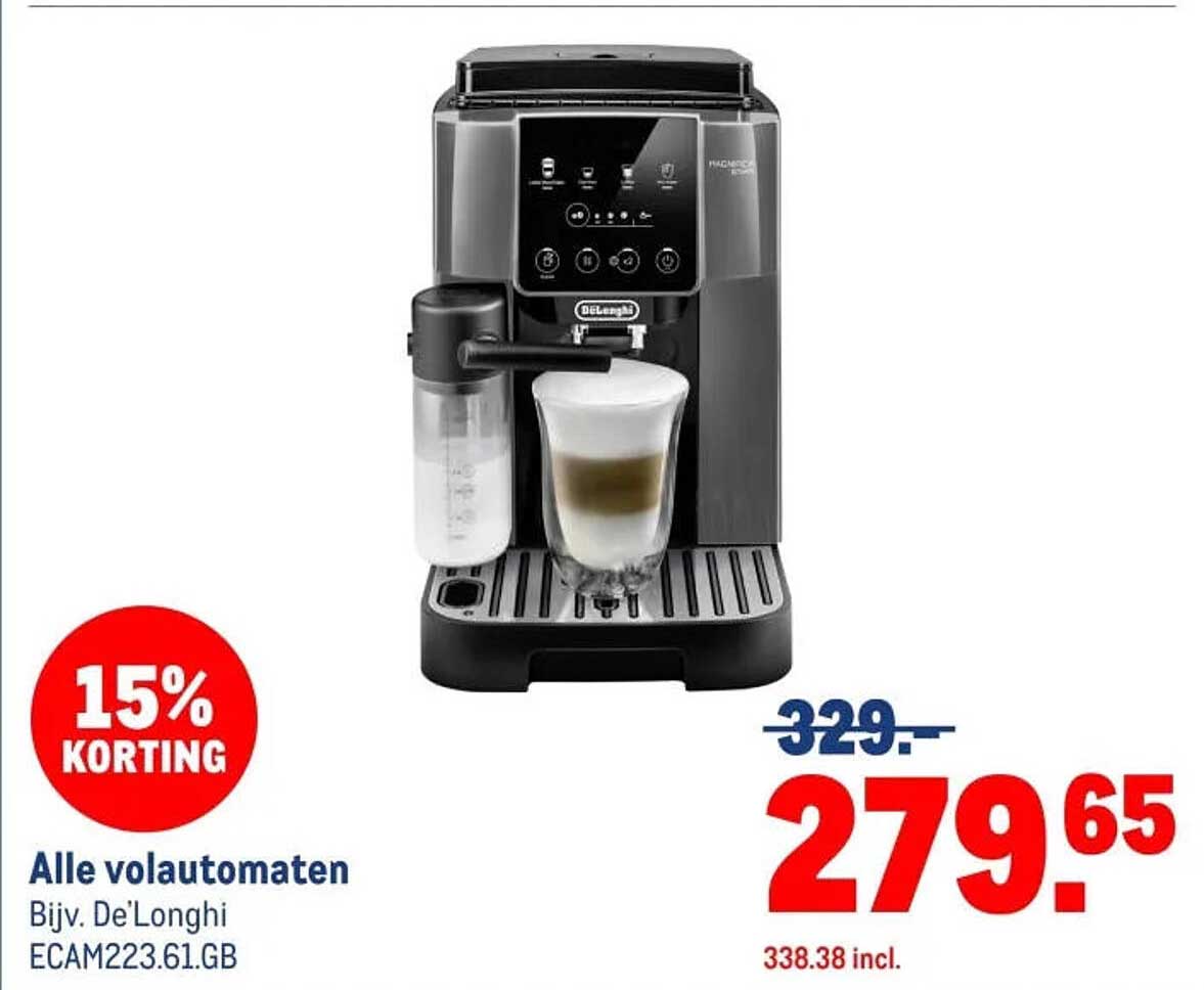 Alle volautomaten Bijv. De’Longhi ECAM223.61.GB 15% korting