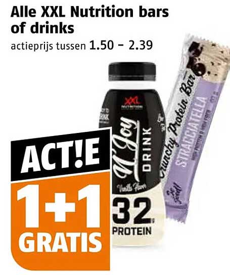 Alle XXL Nutrition bars of drinks 1+1 gratis