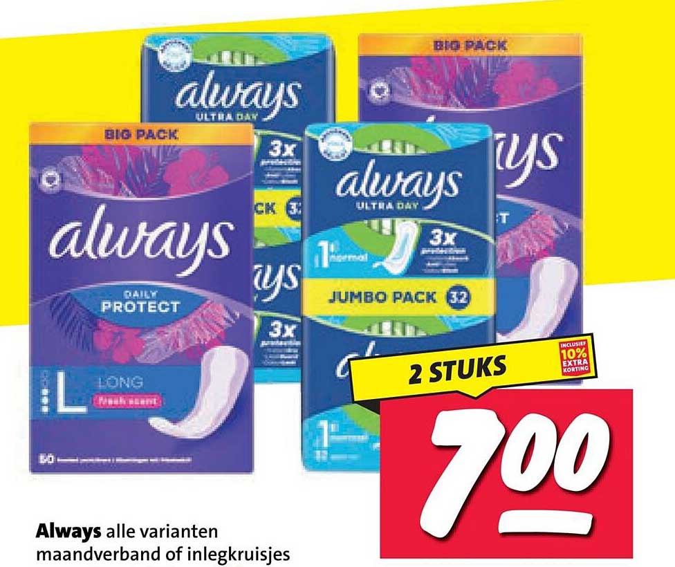 Always alle varianten maandverband of inlegkruisjes