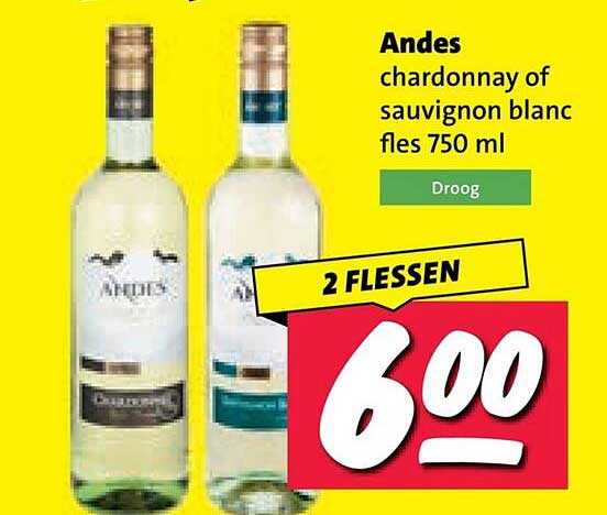 Andes chardonnay of sauvignon blanc fles 750 ml 2 flessen
