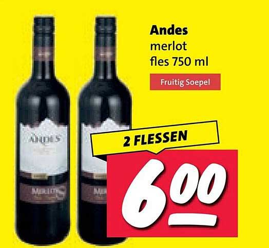 Andes merlot fles 750 ml Fruitig Soepel 2 FLESSEN