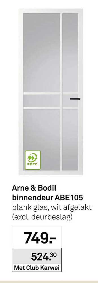 Arne & Bodil binnendeur ABE105 blank glas, wit afg... (excl. deurbeslag)
